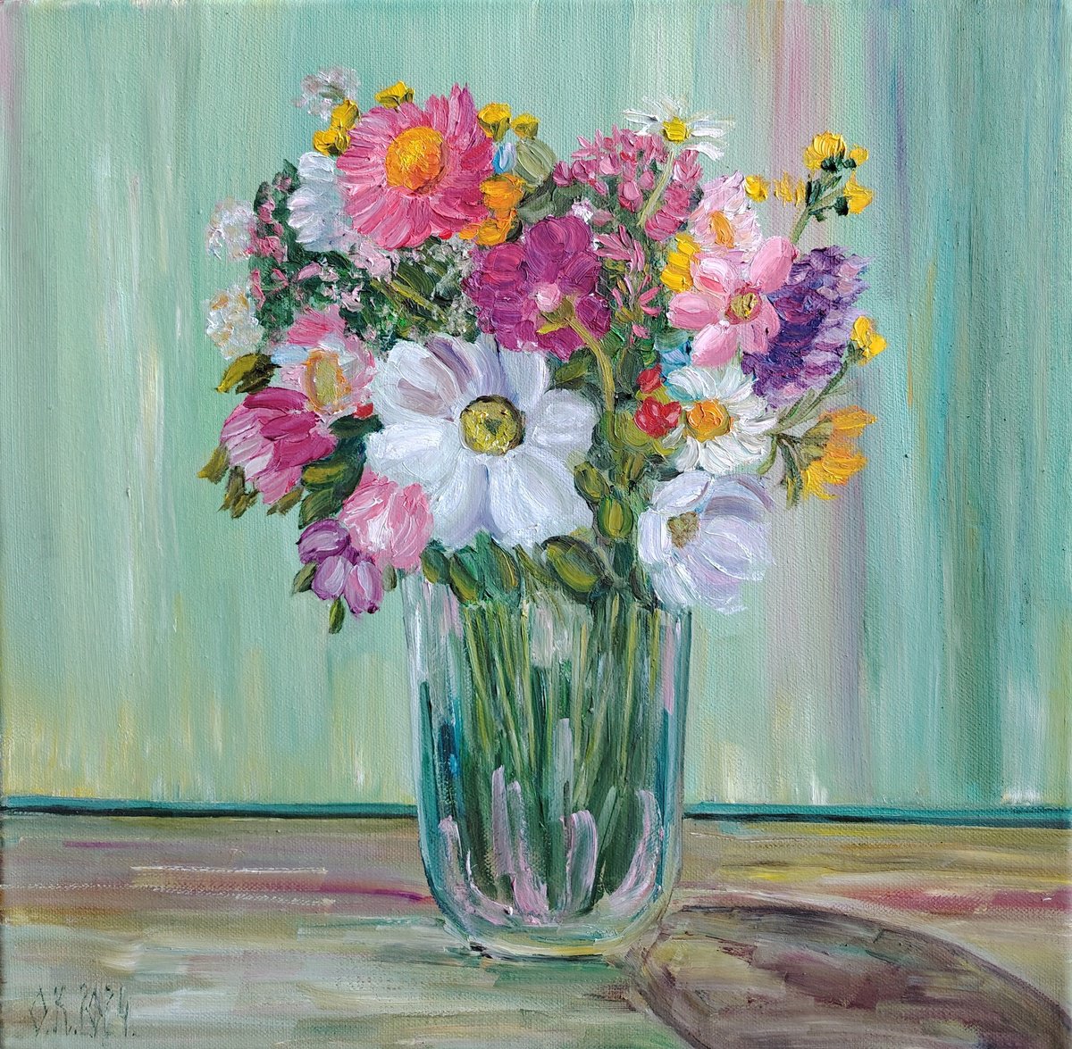 Impressionistic Botanical Oil Painting By Olga Knezevic, 16 X 16", Everyday Beauty, Original Artwork