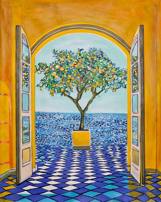 Seascape with orange tree