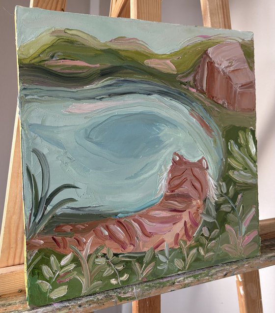 Naïve impasto Tiger jungle river