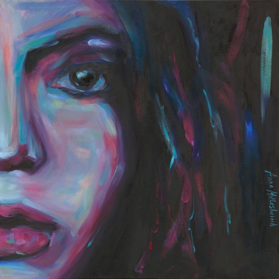 CONNECTED / closeup woman's portrait on extra large original canvas