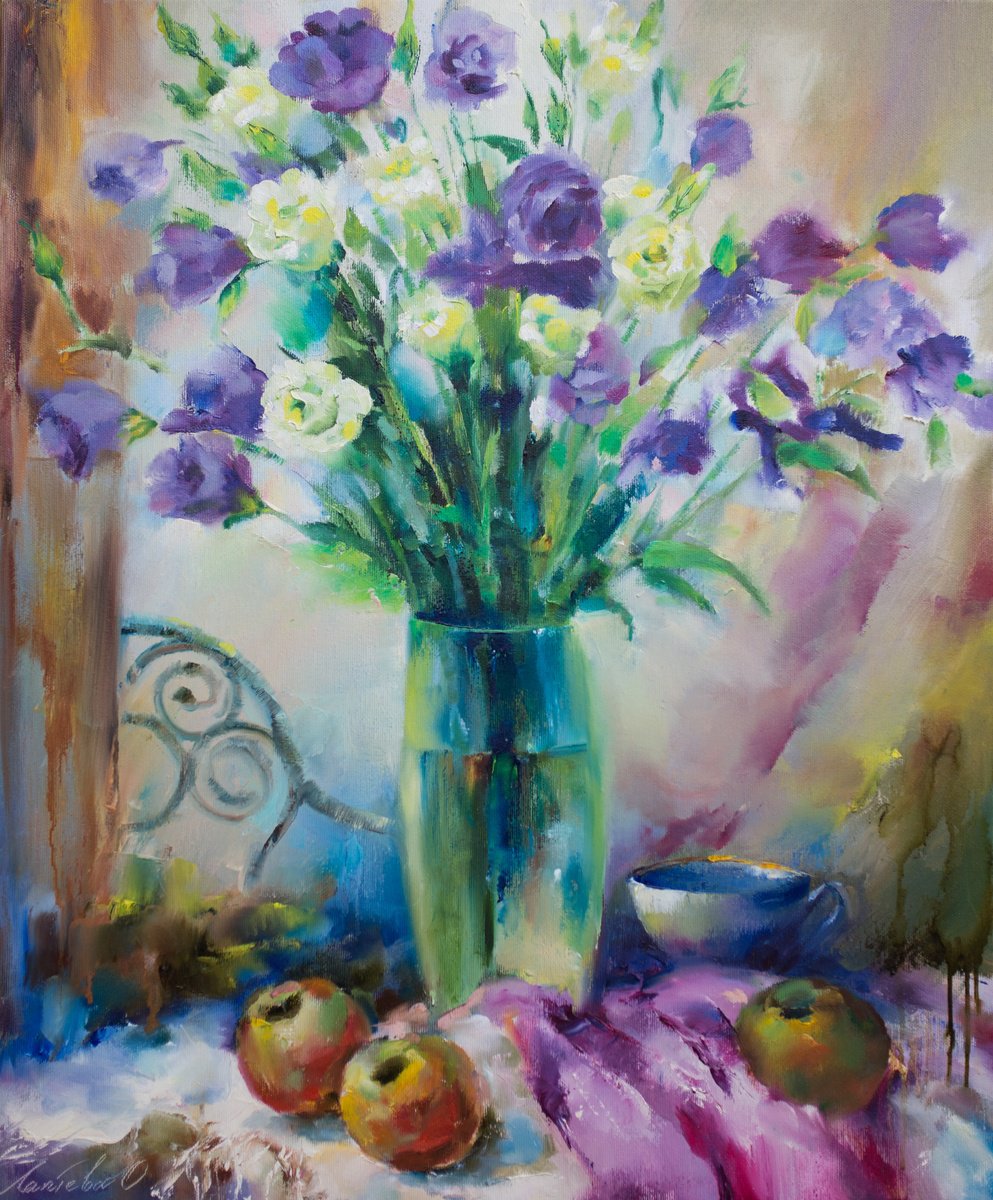 Impressionistic Botanical Oil Painting By Olha Laptieva, 20 X 24", Bouquet For A Beloved, Original Artwork