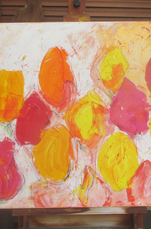 Flowerpower Tulips Mixed Media OilPiainting by Sonja Zeltner-Müller