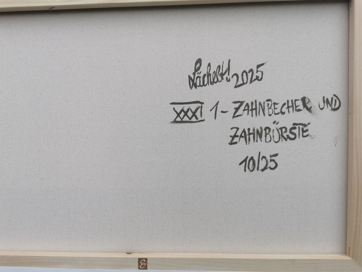 Expressive Still Life Acrylic Painting By Uli Lachelt, 24 X 16", Xxxi - 1 Toothbrush Cup And Toothbrush, Original Artwork