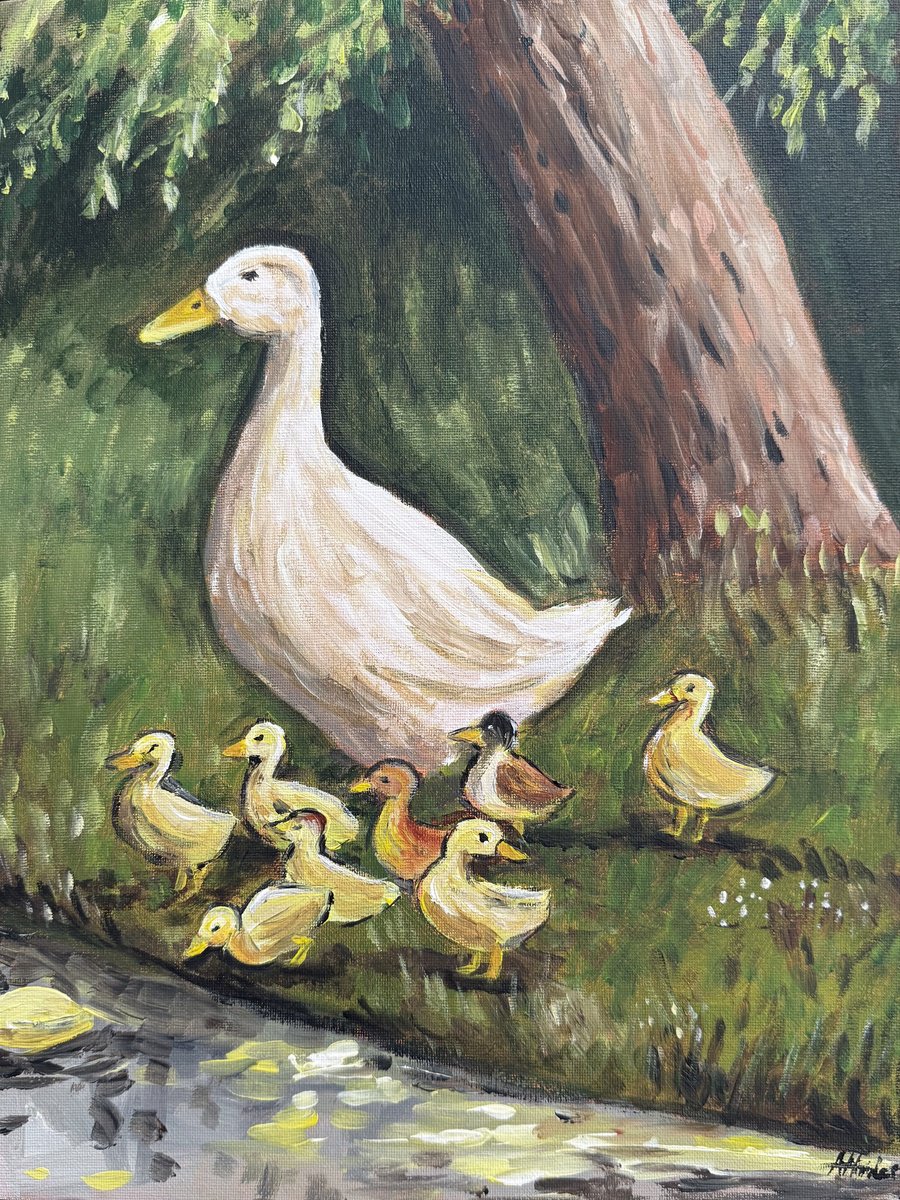 Serene Duck Family By Aisha Haider, 12 X 16, Artwork For Sale On Artfinder