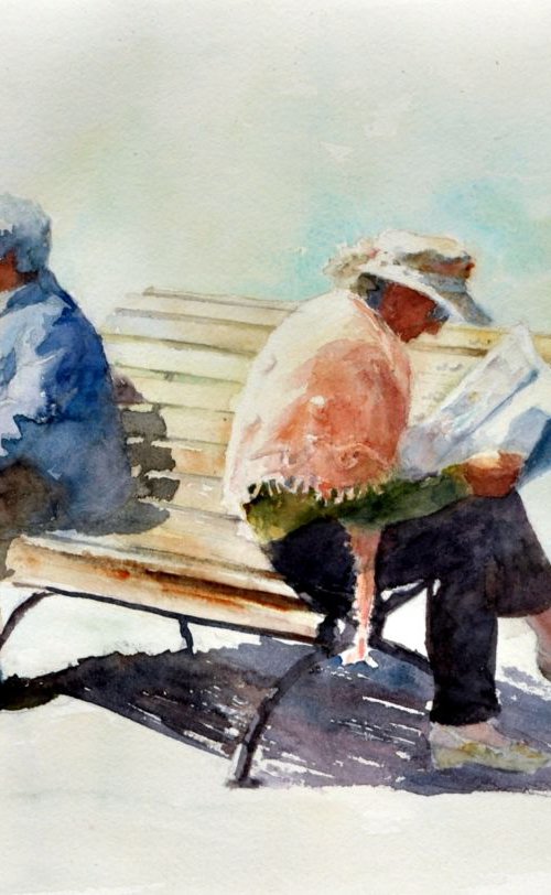 SUNDAY IS LAZY original watercolour 47x32 by Beata van Wijngaarden