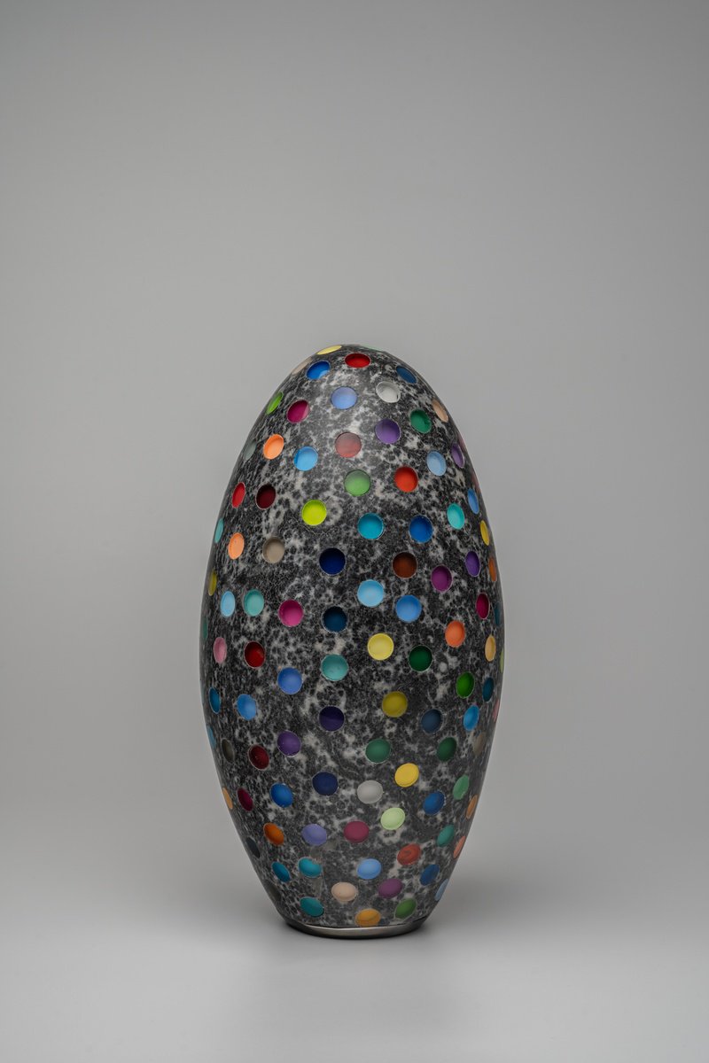 Abstract Stone Sculpture By George Tilelis, 6 X 12, Polkadot Sky Scraper, Original Artwork