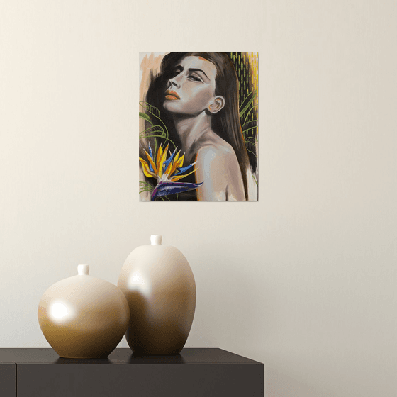 Temptation / girl and strelitzia flower/ woman portrait