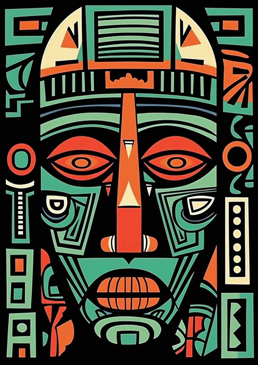 Expressive Portrait Acrylic Painting By Kosta Morr, 12 X 17", African Mask Xiv, Original Artwork