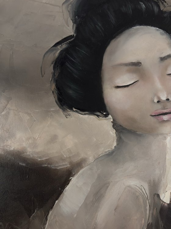 Abstract Geisha Portrait impasto brown tones