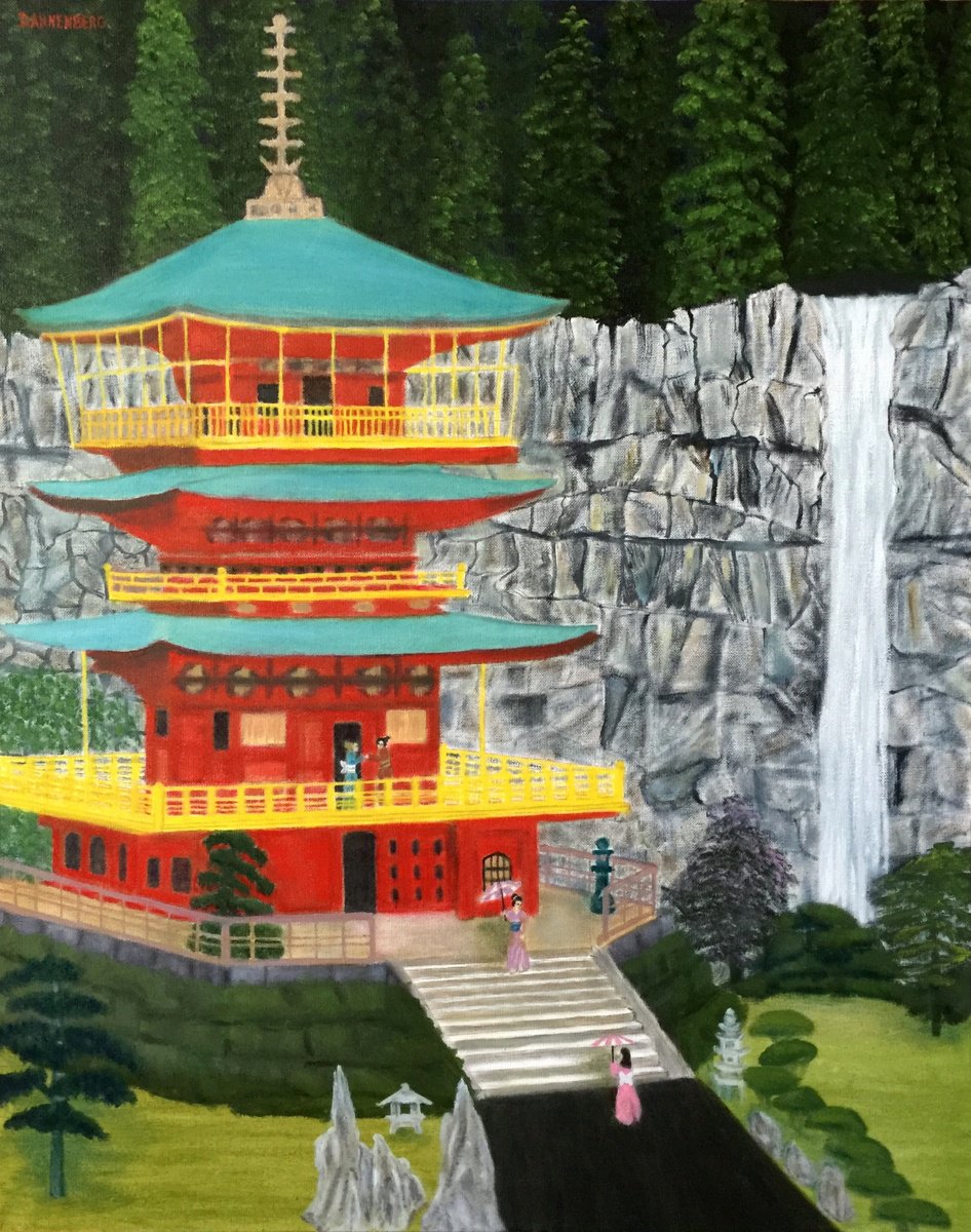 Impressionistic Cityscapes Oil Painting By Leslie Dannenberg, 24 X 30", Red Pagoda Guests, Original Artwork