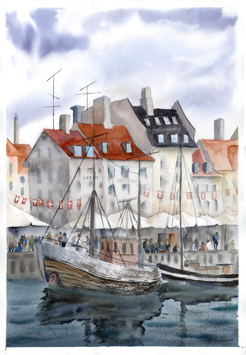 Impressionistic Watercolour , Copenhagen By Olga Tchefranov (Shefranov), 14 X 20, Artwork For Sale On Artfinder