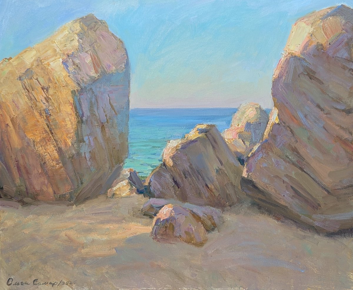 Impressionistic Landscape Oil Painting By Olga Samar, 24 X 20", Rocks, Original Artwork
