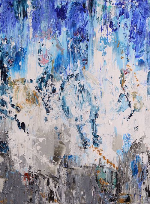 Horse painting: Mystery horses - 80 x 140 cm. Abstract painting by Oswin Gesselli by Oswin Gesselli