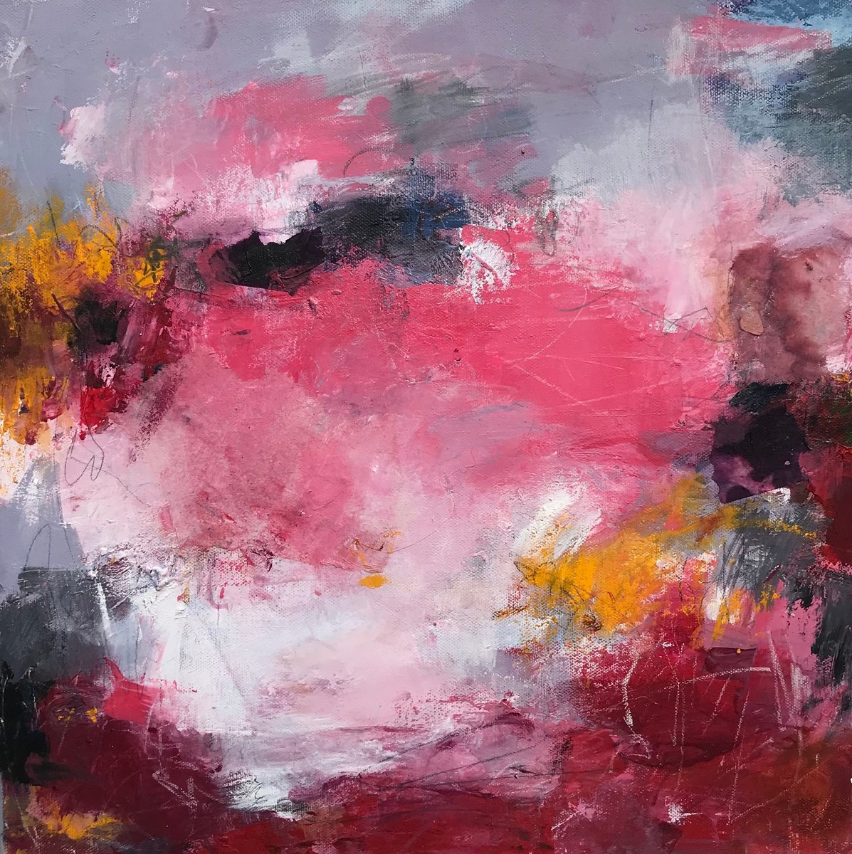Abstract Painting By Angela Dierks, 17 X 17, Pink Dreams, Original Artwork