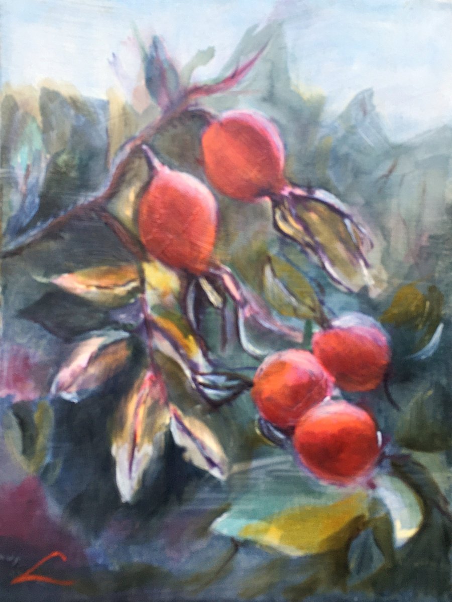 Impressionistic Botanical Oil Painting By Elena Sokolova, 12 X 16, Bright Autumn, Original Artwork