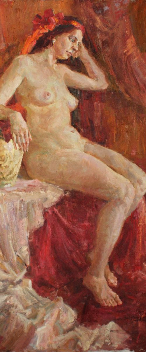 Nude on red by Andriy Naboka