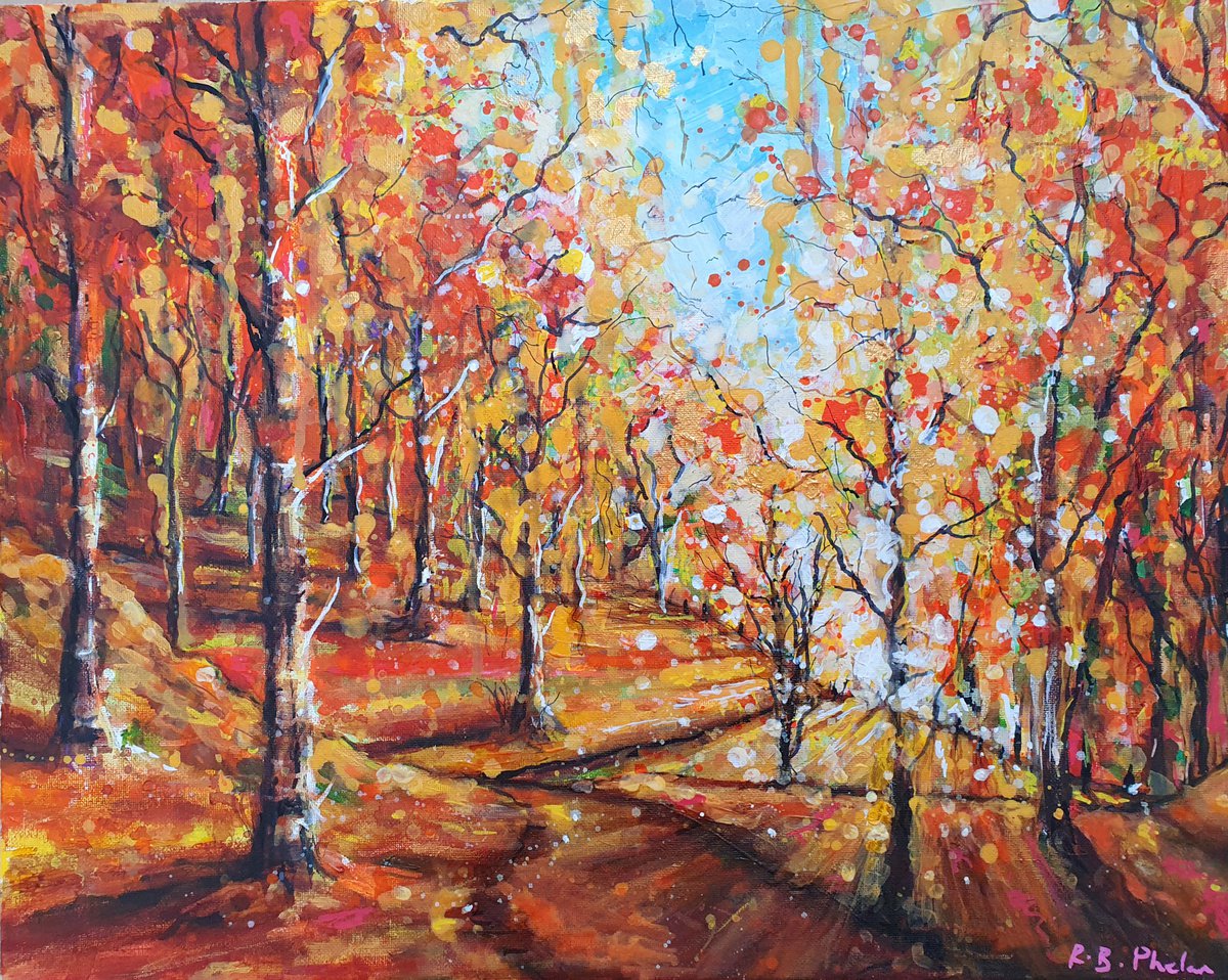 Blustery Autumn Birches by Regan Bevons Phelan
