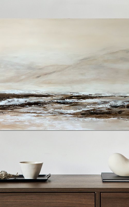 Silence. Warm Beige landscape Abstract Art. by Marina Skromova