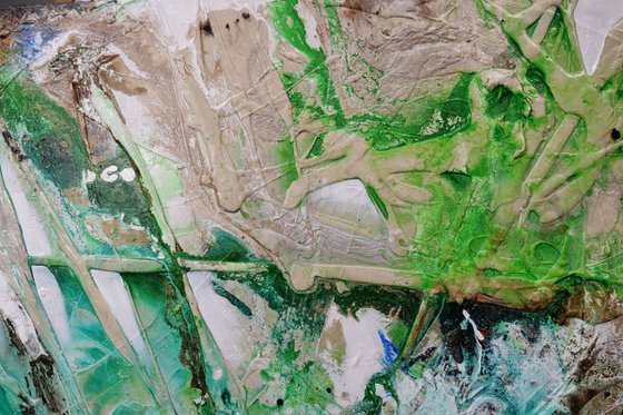 Lime and Cinnamon 240cm x 100cm Green Cream Abstract Art