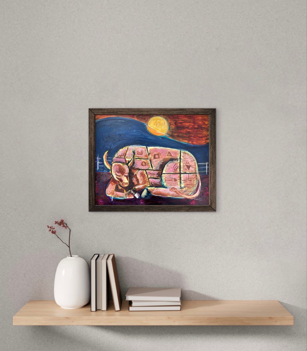 Geometric Oil Painting , Sleeping Bull #3 By Roberto Munguia Garcia, 20 X 16, Artwork For Sale On Artfinder