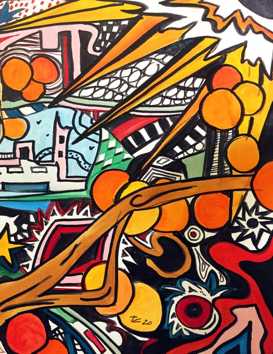 Orange cityscape #4 - original acrylic on edged canvas - pop abstraction 80 x 40 cm  (31' x 16' )