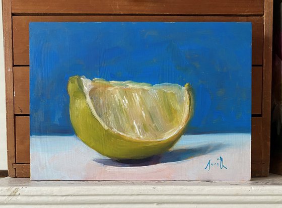 Lime Slice; Original classical still life oil painting.