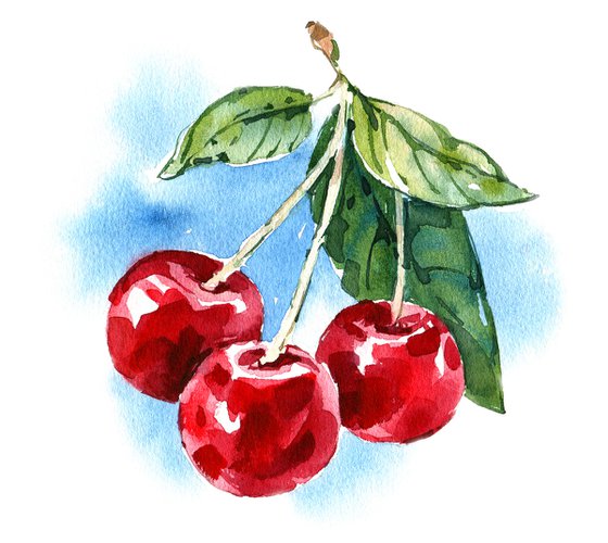 "Cherry" from the series of watercolor illustrations "Berries"