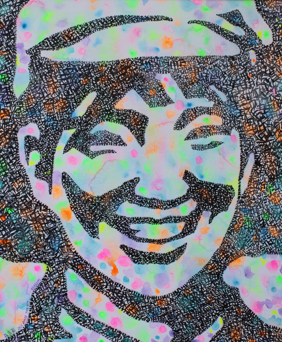 Expressive Portrait Acrylic Painting By Tingqun Zhang, 20 X 24", Smile, Original Artwork