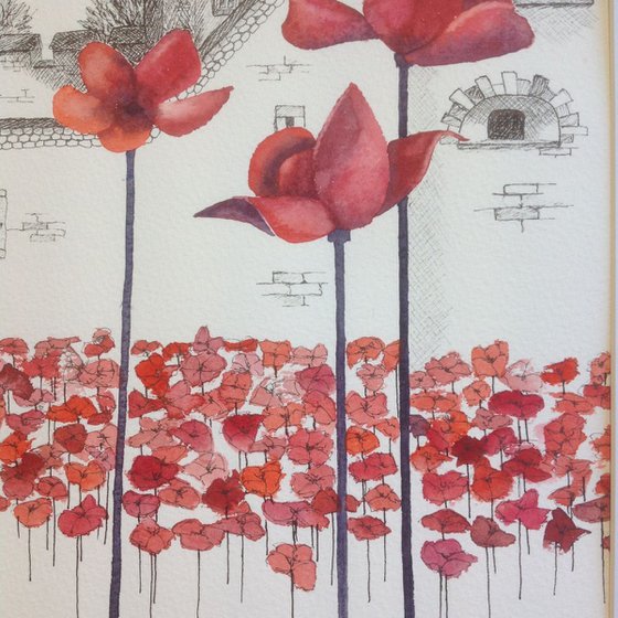 WW1 Poppies At The Tower London - NEW! - Original Ink and Watercolour