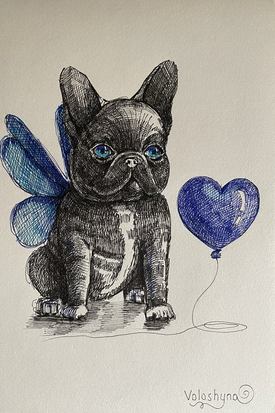 "Blue heart". Liner on paper