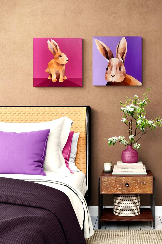 BEIGE RABBIT ON LILAC