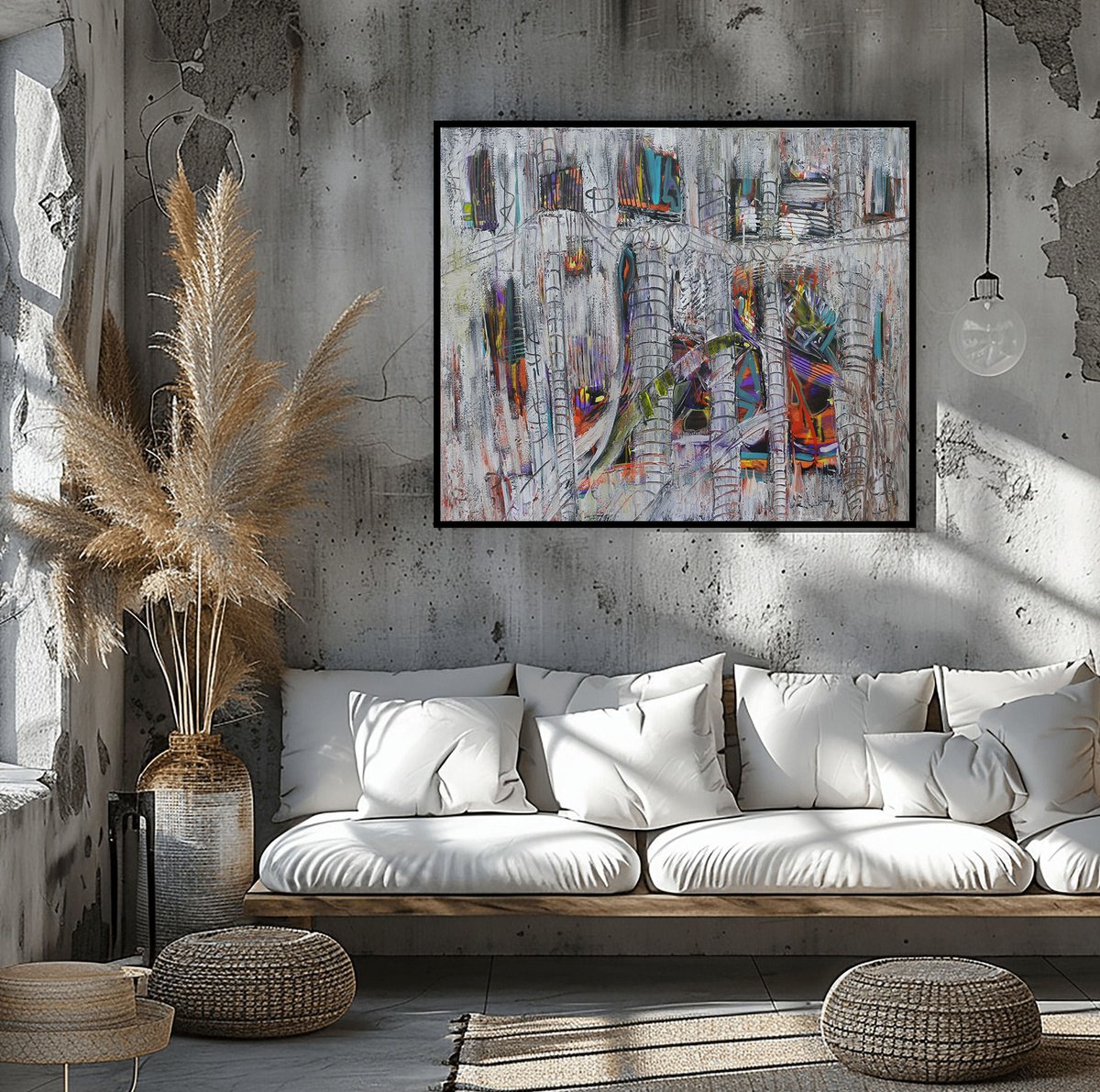 Organic Abstract Acrylic Painting By Loretta Kaltenhauser, 48 X 40", Fade To Grey, Original Artwork