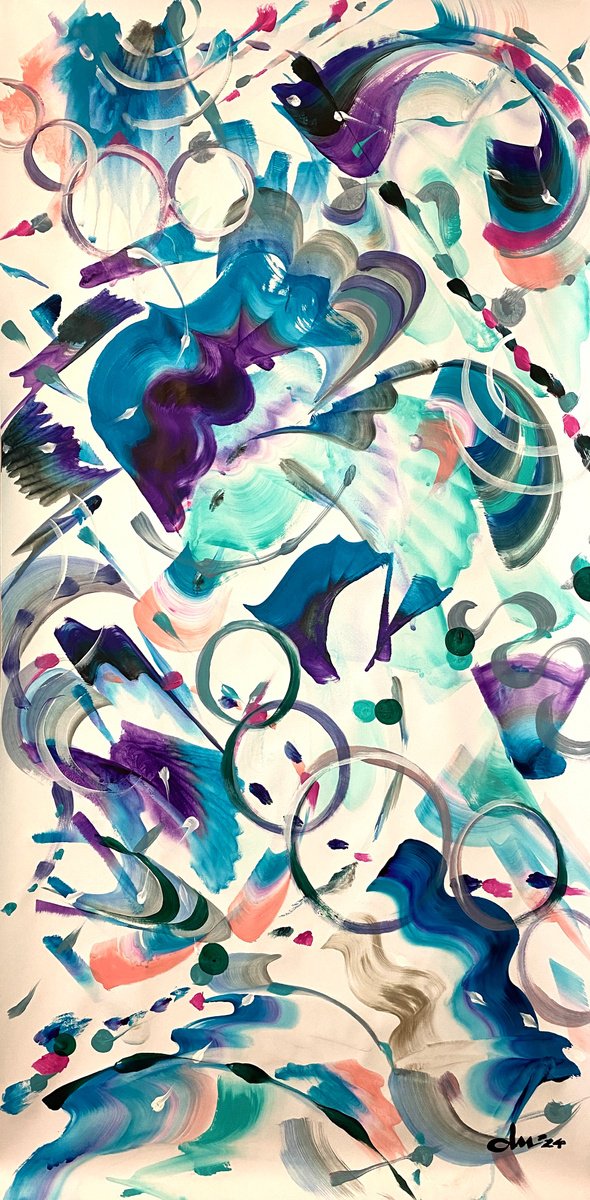 Organic Abstract Acrylic Painting By Daichi Matsusaki, 20 X 39, Color Dance 3-6-24, Original Artwork