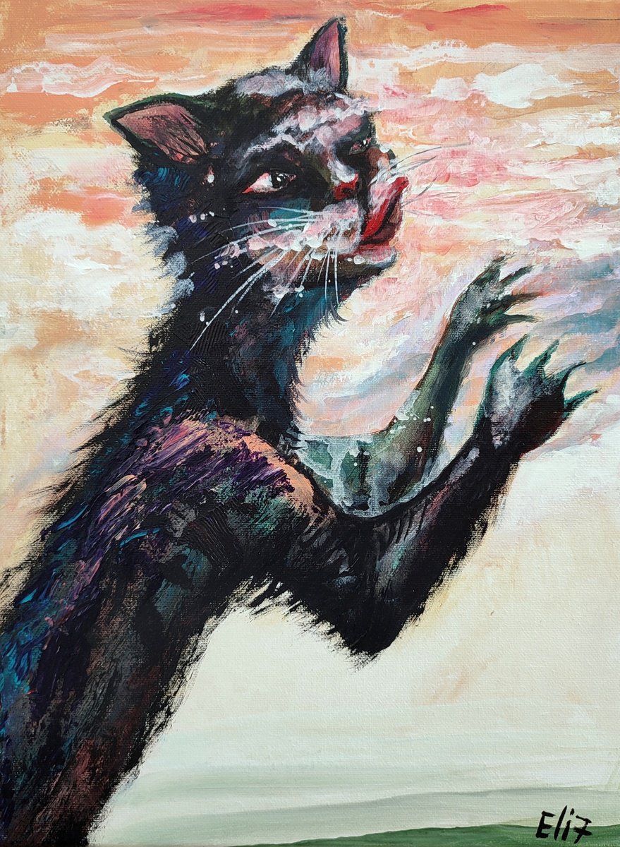 Expressive Animal Acrylic Painting By Elisheva Nesis, 12 X 16, Creamy Sky, Original Artwork