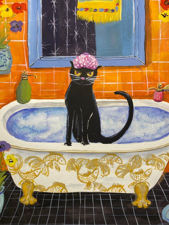 Whiskers and Whims: Home Adventures of a Black Cat - Bath time