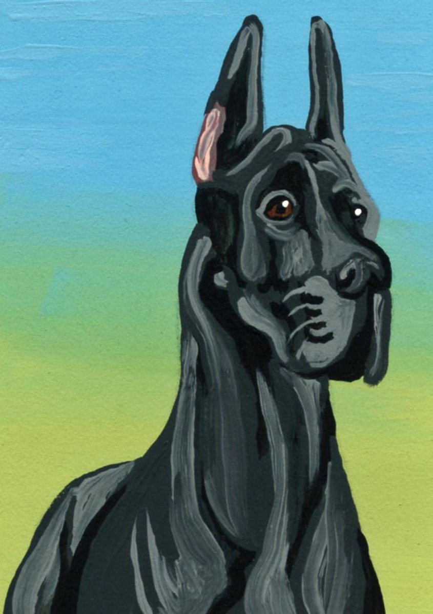 ACEO ATC Original Miniature Painting Black Great Dane Pet Dog Art-Carla Smale by carla smale