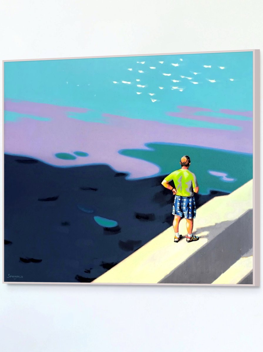 Impressionistic Landscape Oil Painting By Evgen Semenyuk, 31 X 28, On The Pier, Original Artwork