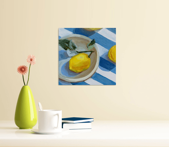 lemon on blue stripes