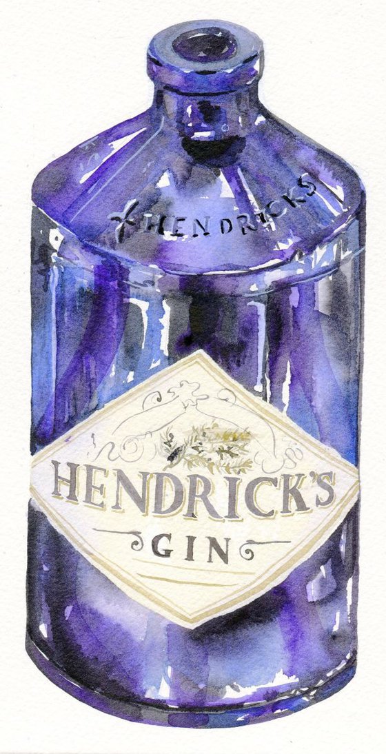 Original Unframed Watercolour Painting of Hendricks Gin