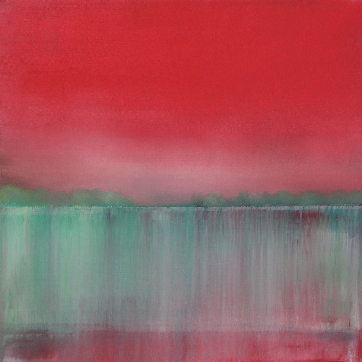 Abstract Landscape Oil Painting By Howard Sills, 16 X 16, The Boating Lake, Original Artwork