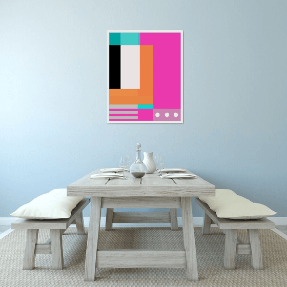 Abstraction artwork  multi-colored orang yellow white pink blue black stripes