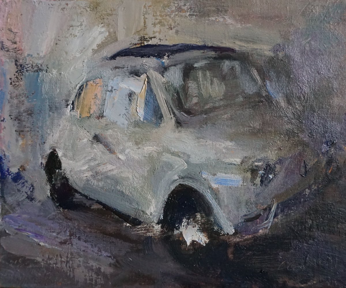 Urban And Pop Transport Oil Painting By Manuel Leonardi, 11 X 9", Fiat 500, Original Artwork