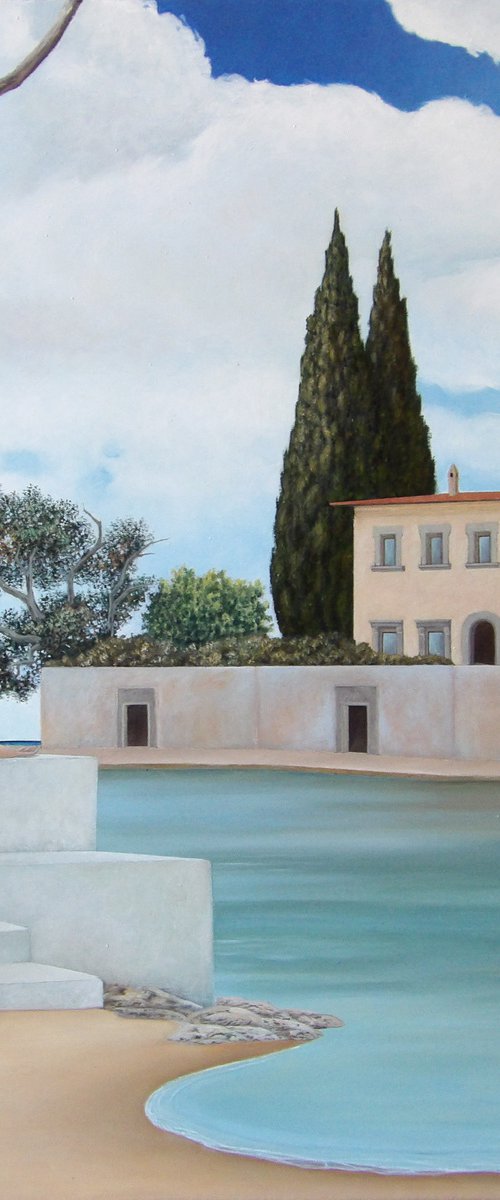 Supine woman with villa and clouds by Cecco Mariniello