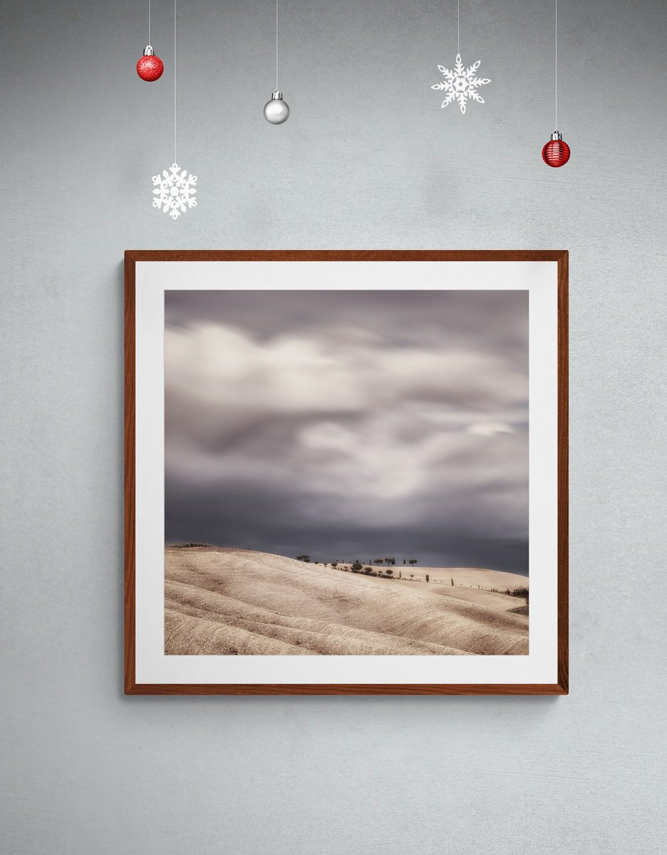 Impressionistic Landscape Photograph By Karim Carella, 30 X 30", Tuscan Rolling Hills Before The Storm, Original Artwork