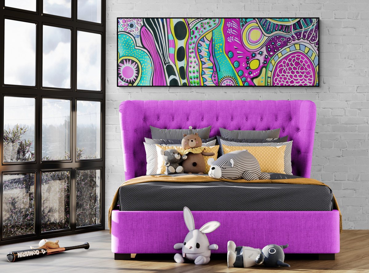 Abstract Acrylic Painting By V+V Kniazievi, 59 X 20", Geometric Abstraction #16, Original Artwork