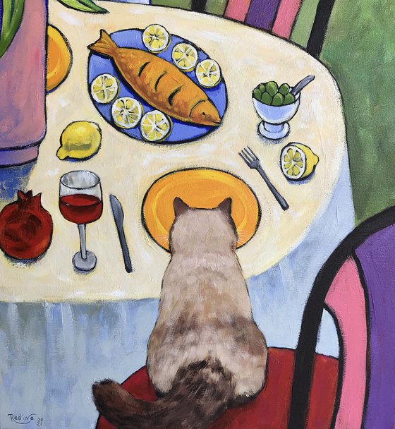 Dinner is served, portrait of a cat