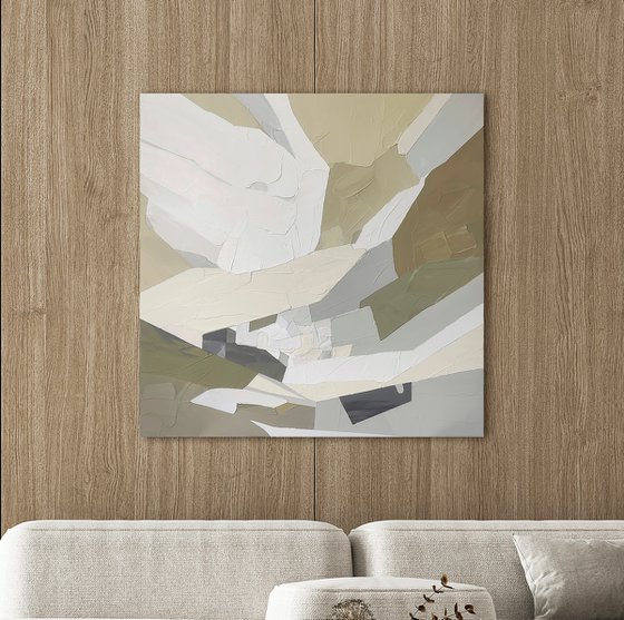 "Aura 3" Beige olive green abstract art