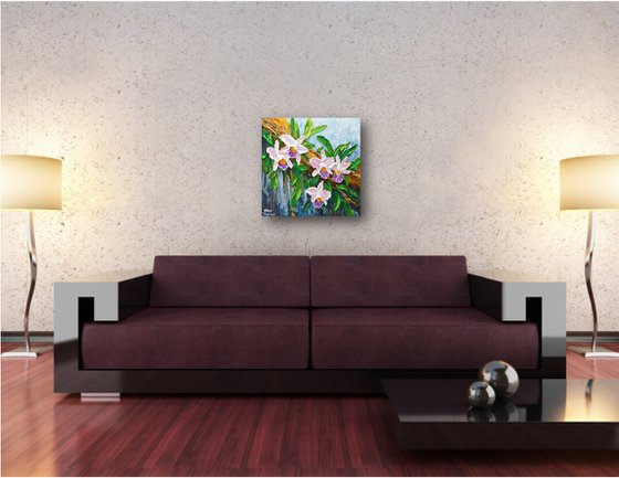 Lavender Orchid - Impressionist Flower Painting, Palette Knife Art