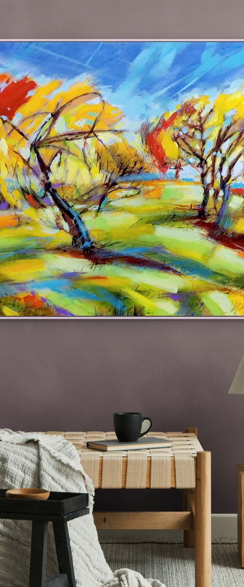 Abstract apple trees on a bright by Evgen Semenyuk