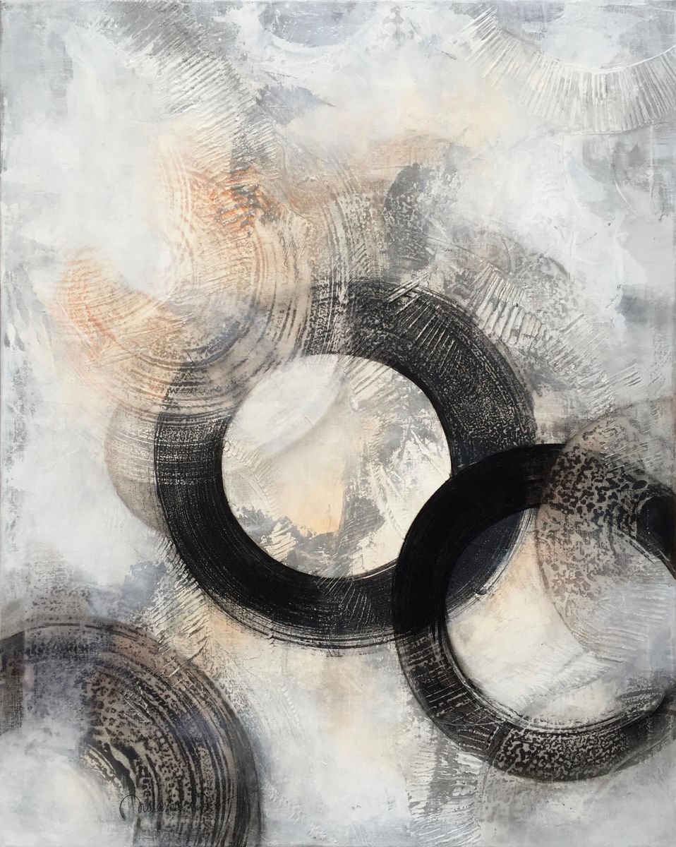 Geometric Abstract Acrylic Painting By Natasha Dess, 31 X 39", Cette Douce Lueur, Original Artwork